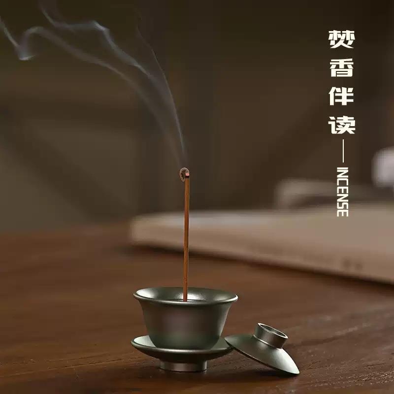 唯诗盖碗小香立合金香插香座香托家用室内香熏炉创意摆件茶道香炉